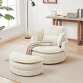 Sillón giratorio tapizado color beige 52 con otomana de almacenamiento Moon