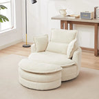 Sillón giratorio tapizado color beige 52 con otomana de almacenamiento Moon
