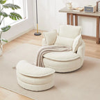 Sillón giratorio tapizado color beige 52 con otomana de almacenamiento Moon