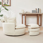Sillón giratorio tapizado color beige 52 con otomana de almacenamiento Moon