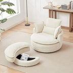 Sillón giratorio tapizado color beige 52 con otomana de almacenamiento Moon