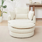 Sillón giratorio tapizado color beige 52 con otomana de almacenamiento Moon