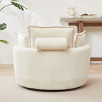 Sillón giratorio tapizado color beige 52 con otomana de almacenamiento Moon