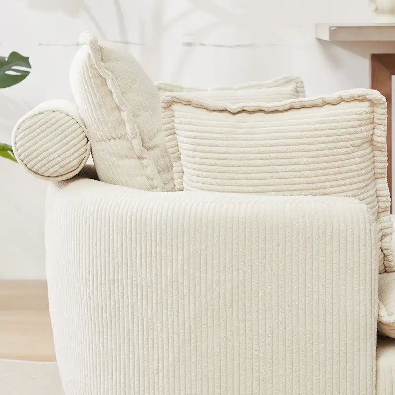 Sillón giratorio tapizado color beige 52 con otomana de almacenamiento Moon