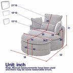 Sillón giratorio tapizado color beige 52 con otomana de almacenamiento Moon
