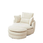 Sillón giratorio tapizado color beige 52 con otomana de almacenamiento Moon