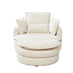Sillón giratorio tapizado color beige 52 con otomana de almacenamiento Moon