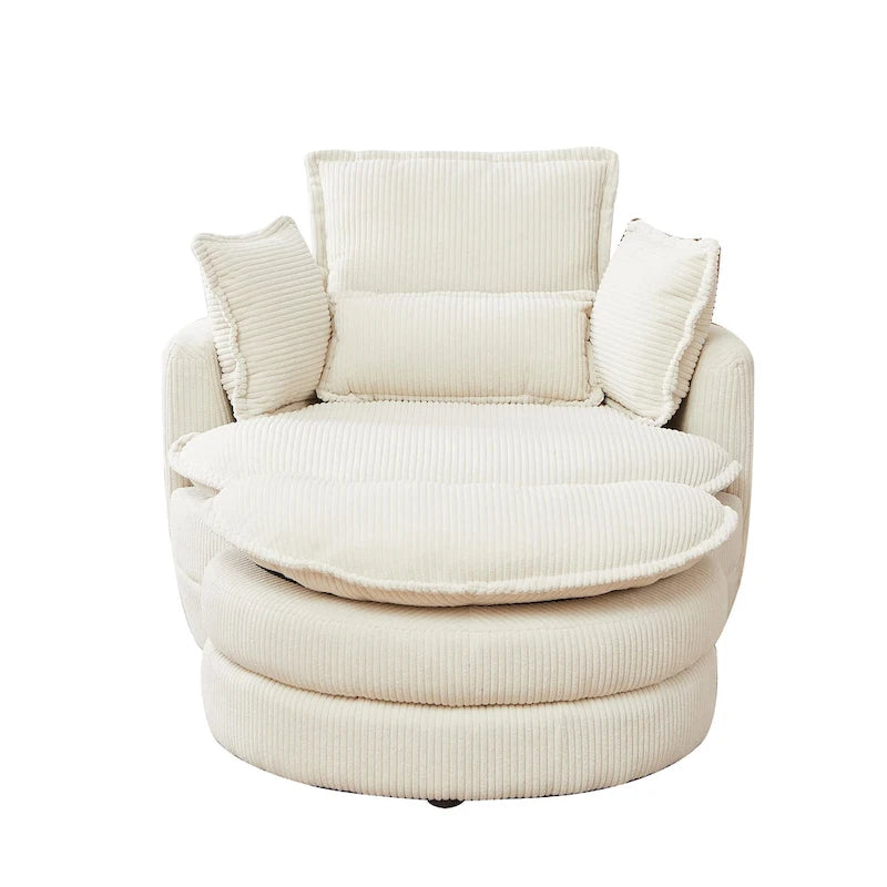 Sillón giratorio tapizado color beige 52 con otomana de almacenamiento Moon