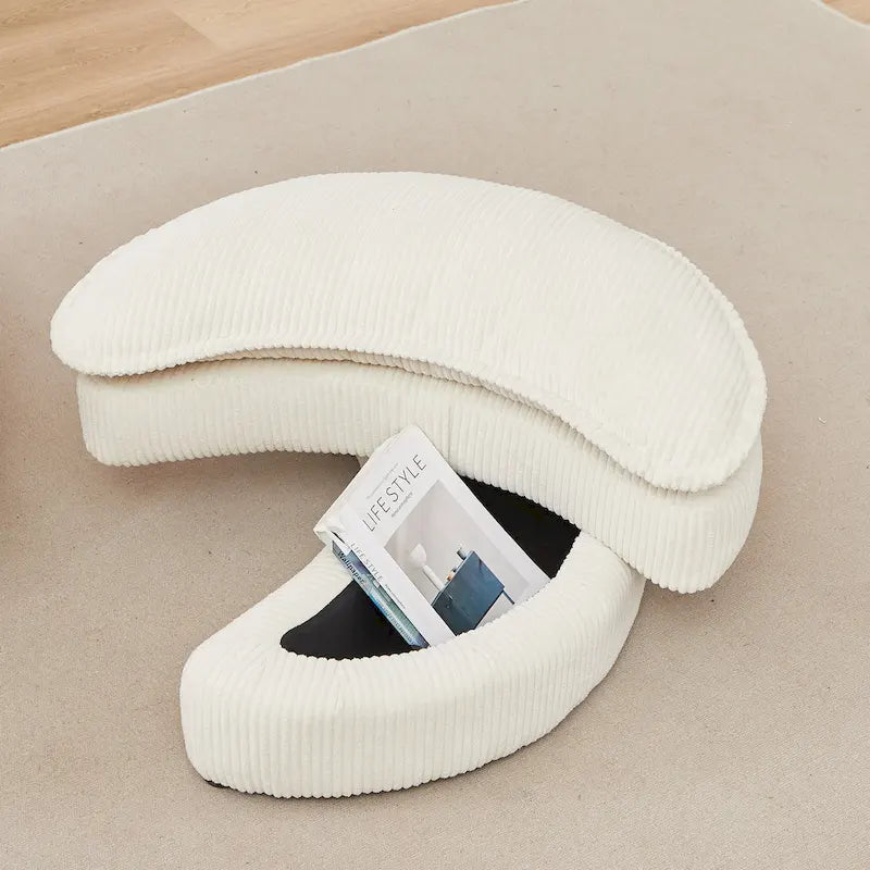 Sillón giratorio tapizado color beige 52 con otomana de almacenamiento Moon