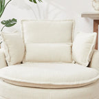 Sillón giratorio tapizado color beige 52 con otomana de almacenamiento Moon