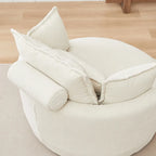 Sillón giratorio tapizado color beige 52 con otomana de almacenamiento Moon