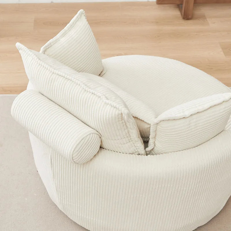 Sillón giratorio tapizado color beige 52 con otomana de almacenamiento Moon