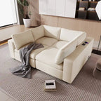 Sofá modular seccional de chenilla beige con USB, Bluetooth y almacenamiento