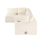 Sofá modular seccional de chenilla beige con USB, Bluetooth y almacenamiento