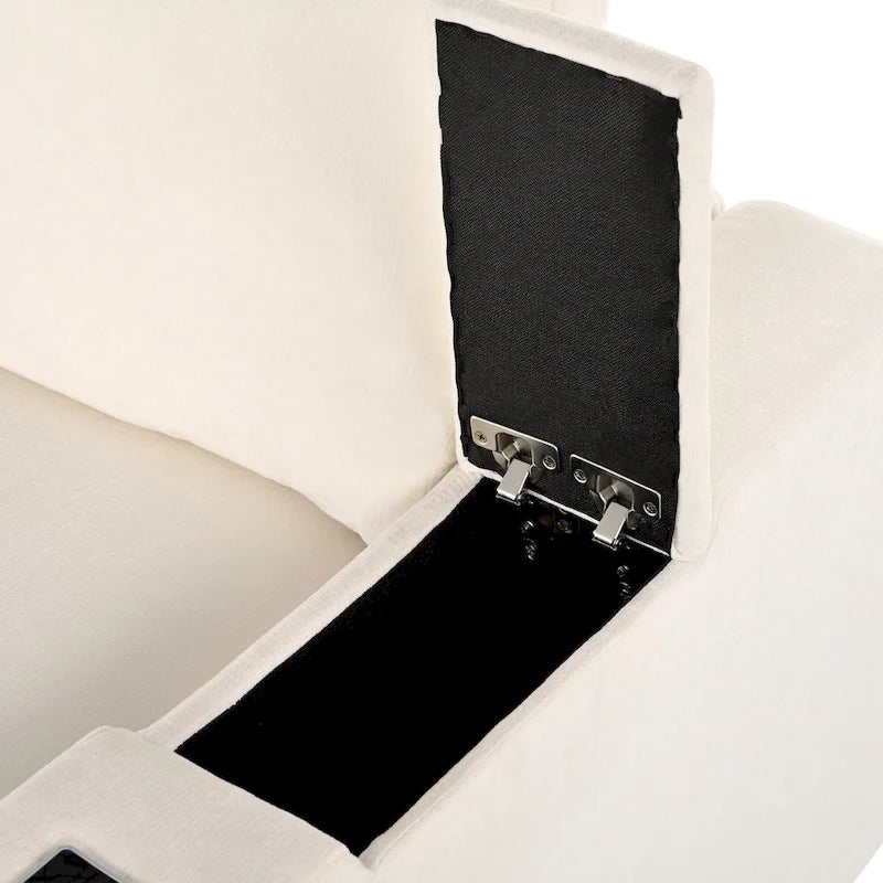Sofá modular seccional de chenilla beige con USB, Bluetooth y almacenamiento