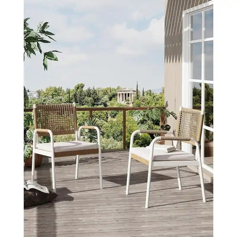Sillas de comedor para exteriores, sillas de mimbre para patio con cojines