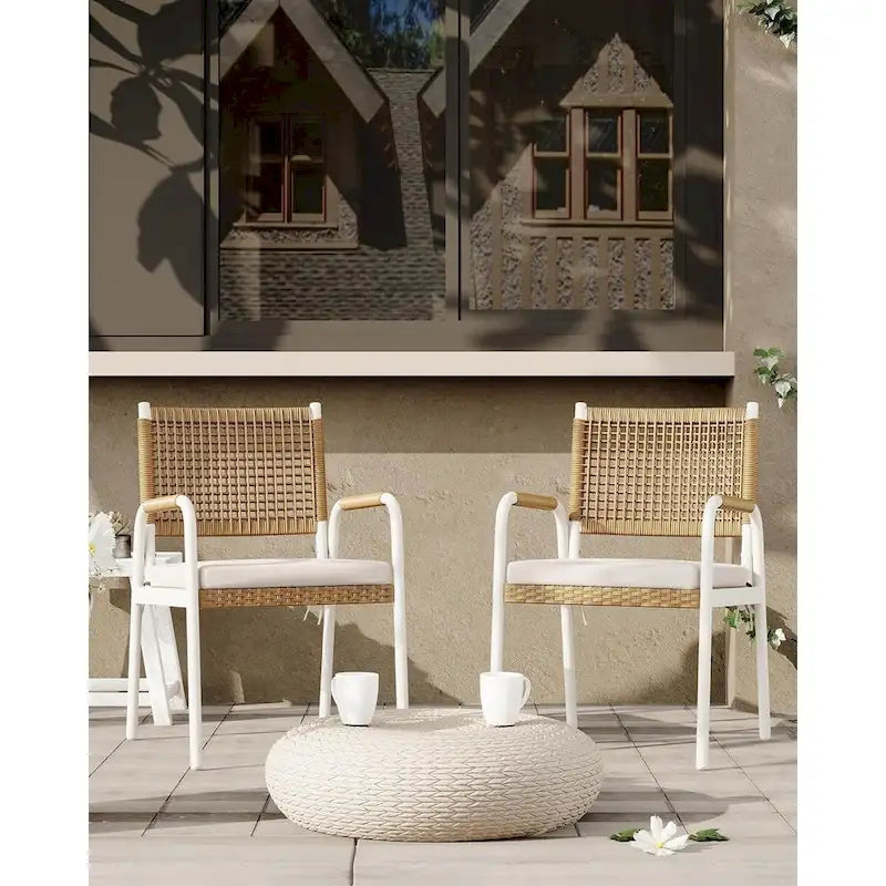 Sillas de comedor para exteriores, sillas de mimbre para patio con cojines