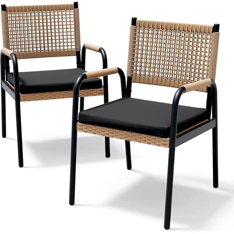 Sillas de comedor para exteriores, sillas de mimbre para patio con cojines