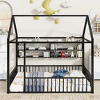 Cama de metal matrimonial tipo casa Cama Montessori de piso con valla