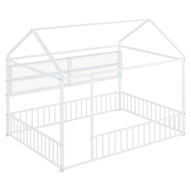 Cama de metal matrimonial tipo casa Cama Montessori de piso con valla