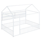 Cama de metal matrimonial tipo casa Cama Montessori de piso con valla