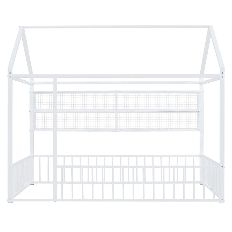 Cama de metal matrimonial tipo casa Cama Montessori de piso con valla