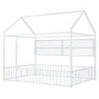 Cama de metal matrimonial tipo casa Cama Montessori de piso con valla
