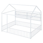 Cama de metal matrimonial tipo casa Cama Montessori de piso con valla