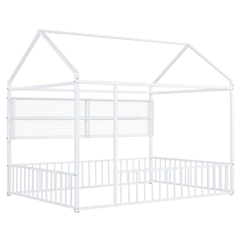 Cama de metal matrimonial tipo casa Cama Montessori de piso con valla
