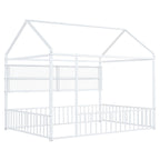 Cama de metal matrimonial tipo casa Cama Montessori de piso con valla