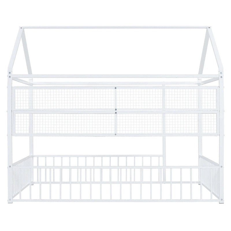 Cama de metal matrimonial tipo casa Cama Montessori de piso con valla