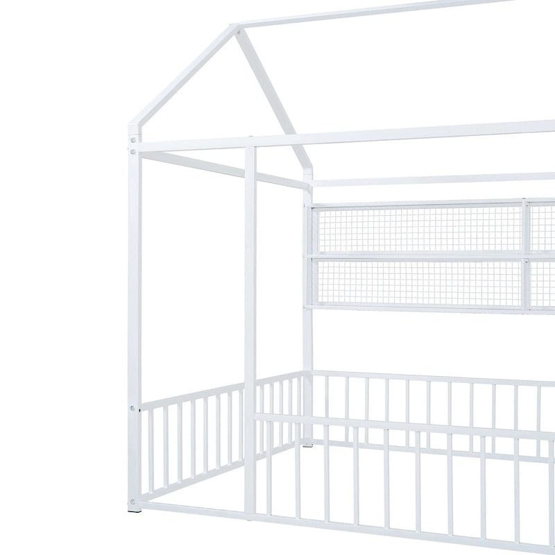 Cama de metal matrimonial tipo casa Cama Montessori de piso con valla
