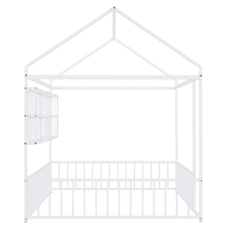 Cama de metal matrimonial tipo casa Cama Montessori de piso con valla