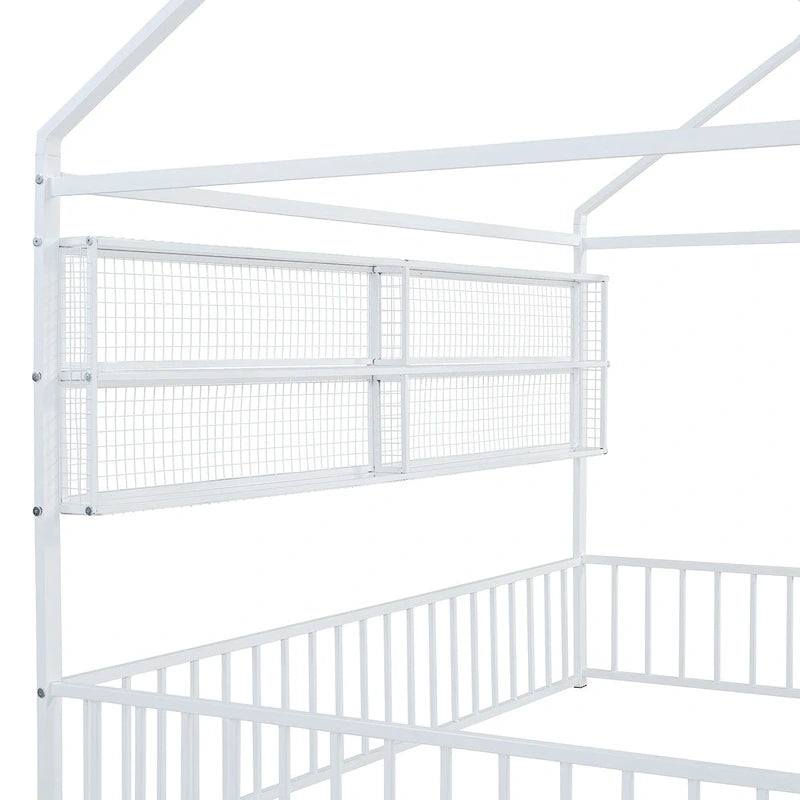 Cama de metal matrimonial tipo casa Cama Montessori de piso con valla