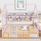 Cama de metal matrimonial tipo casa Cama Montessori de piso con valla