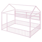 Cama de metal matrimonial tipo casa Cama Montessori de piso con valla