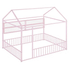 Cama de metal matrimonial tipo casa Cama Montessori de piso con valla