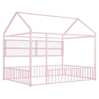Cama de metal matrimonial tipo casa Cama Montessori de piso con valla