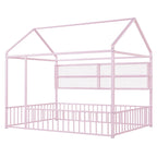 Cama de metal matrimonial tipo casa Cama Montessori de piso con valla