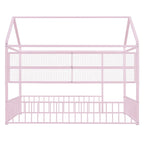 Cama de metal matrimonial tipo casa Cama Montessori de piso con valla