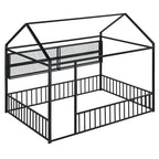Cama de metal matrimonial tipo casa Cama Montessori de piso con valla