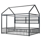Cama de metal matrimonial tipo casa Cama Montessori de piso con valla