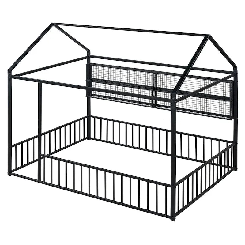 Cama de metal matrimonial tipo casa Cama Montessori de piso con valla