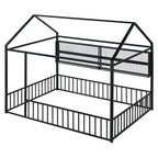 Cama de metal matrimonial tipo casa Cama Montessori de piso con valla