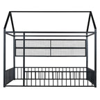 Cama de metal matrimonial tipo casa Cama Montessori de piso con valla