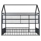 Cama de metal matrimonial tipo casa Cama Montessori de piso con valla