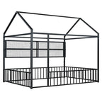 Cama de metal matrimonial tipo casa Cama Montessori de piso con valla