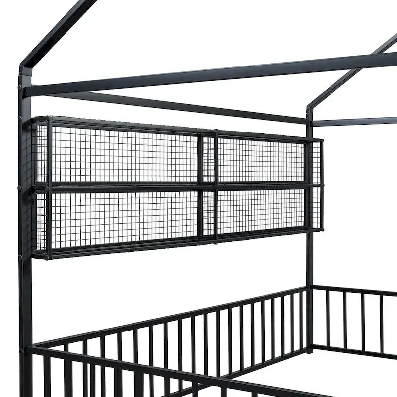 Cama de metal matrimonial tipo casa Cama Montessori de piso con valla
