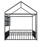 Cama de metal matrimonial tipo casa Cama Montessori de piso con valla