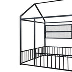 Cama de metal matrimonial tipo casa Cama Montessori de piso con valla